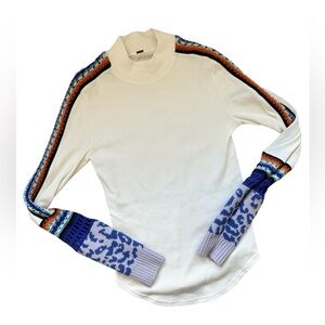 FREE PEOPLE Shirt Women’s Medium Switch It Up Thermal Top Crochet Cuff Mock Neck